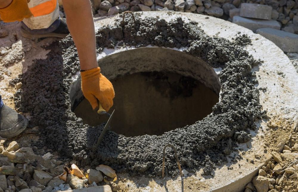 Técnico reforzando las paredes de una arqueta de saneamiento durante una rehabilitación